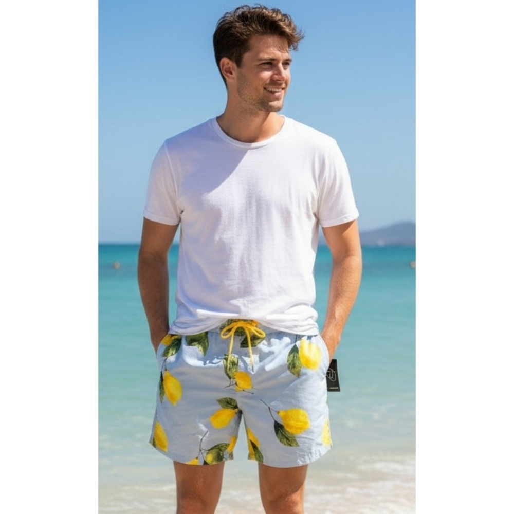 Original Use Lemon Print Board shorts Light Blue Size XXL